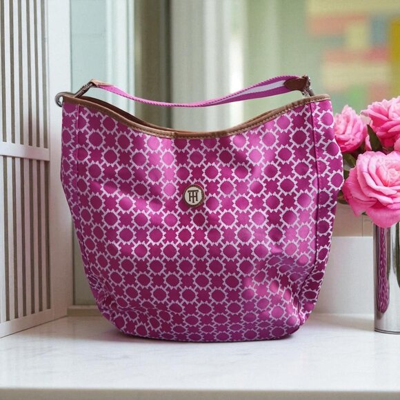Tommy Hilfiger Handbags - Tommy Hilfiger Hot Pink Hobo Shoulder Bag Slouchy Canvas Strap Preppy Y2K